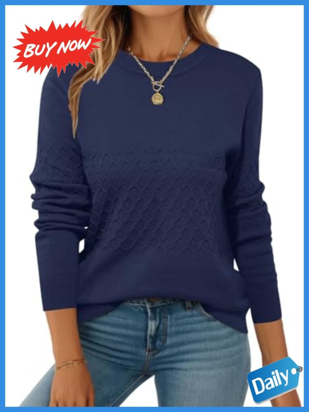 Womens Ribbed Knit Sweater Long Sleeve Crew Neck Pullover Fall Top